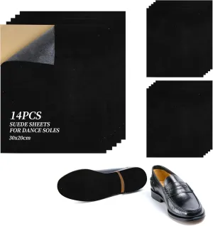 14Pcs Stick-on Faux Suede Soles for Dance Shoes, 11.8”x8.3” Black Suede Sheets，Friction-reducing to Easy Rotation and Sliding on Indoor Floors, Self Adhesive Replacement High Heeled Shoes