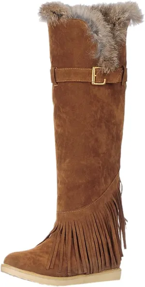 2021 Women's Shoes Breathable Flats Suede Tassel Pure Colors Thermal Winter FashionThigh Boots