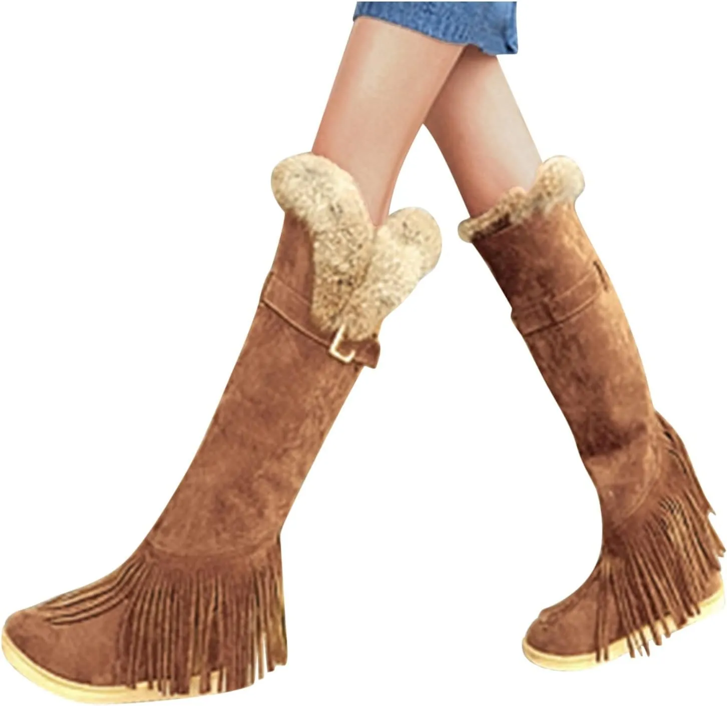 2021 Women's Shoes Breathable Flats Suede Tassel Pure Colors Thermal Winter FashionThigh Boots