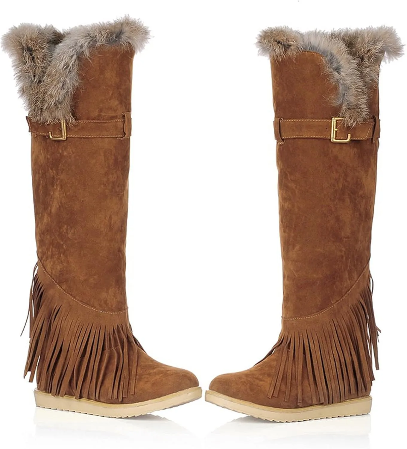 2021 Women's Shoes Breathable Flats Suede Tassel Pure Colors Thermal Winter FashionThigh Boots