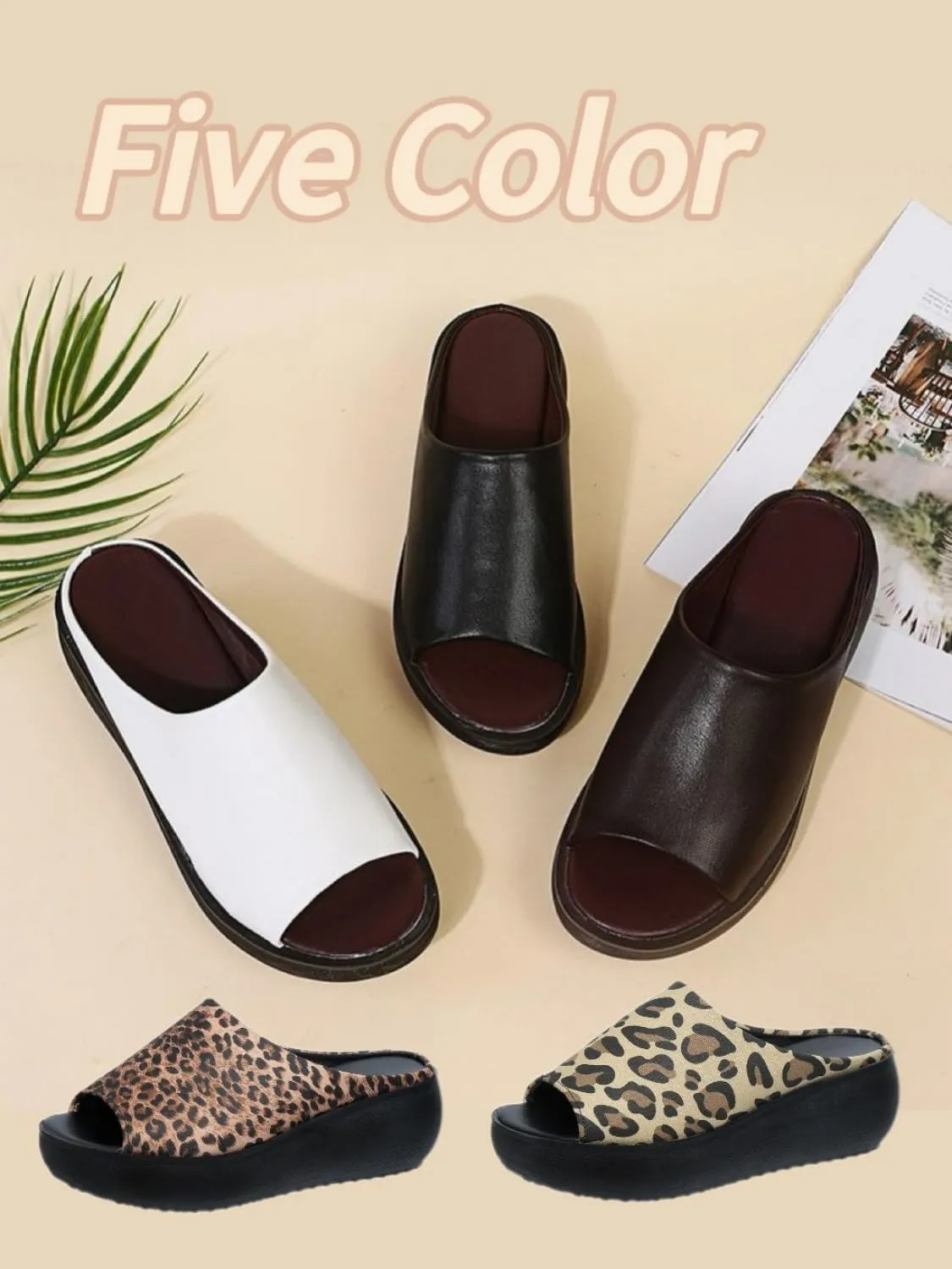 2025 New Summer Comfortable Orthotic Leather Wedges, Orthopedic Sandals for Women, Comfortable Arch Support Slides