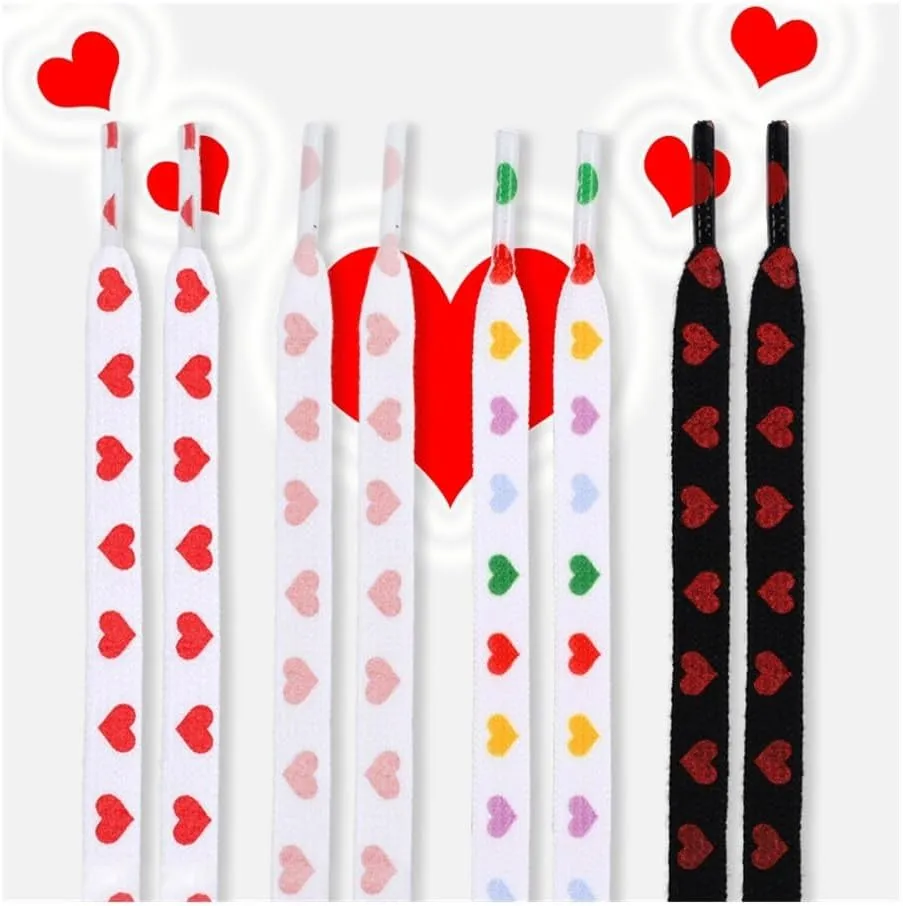 3Pairs Flat Love Heart Shoelaces For Women's Men's Sneakers Suitable Fo High Canvas Shoe Laces Sport Shoelace For Shoes