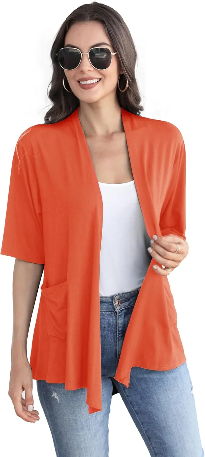 ADANIKI Womens Short Sleeve Open Front Lightweight Casual Comfy Long Line Drape Hem Soft Modal Cardigans Sweater