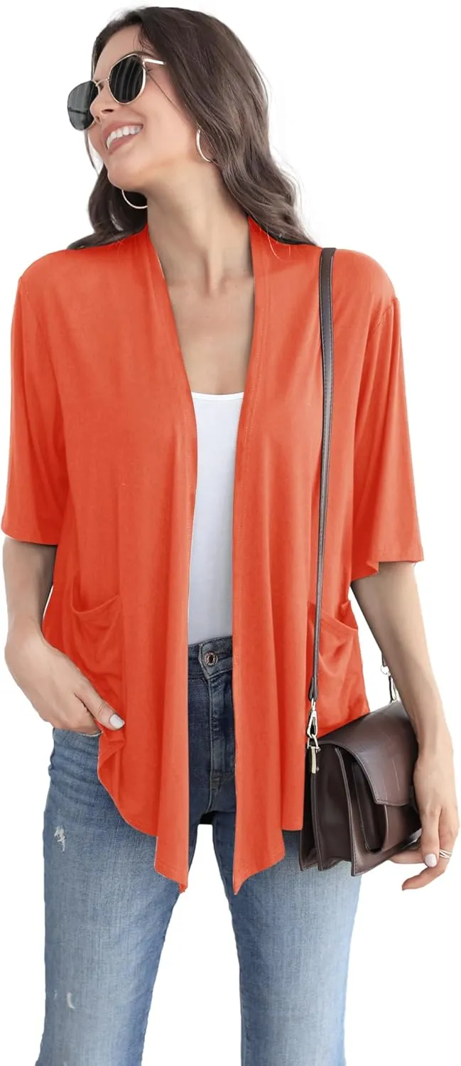 ADANIKI Womens Short Sleeve Open Front Lightweight Casual Comfy Long Line Drape Hem Soft Modal Cardigans Sweater