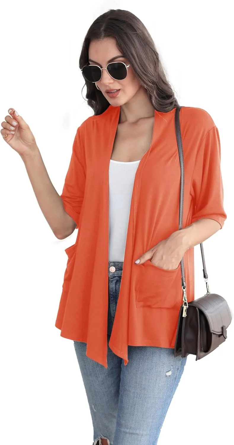 ADANIKI Womens Short Sleeve Open Front Lightweight Casual Comfy Long Line Drape Hem Soft Modal Cardigans Sweater