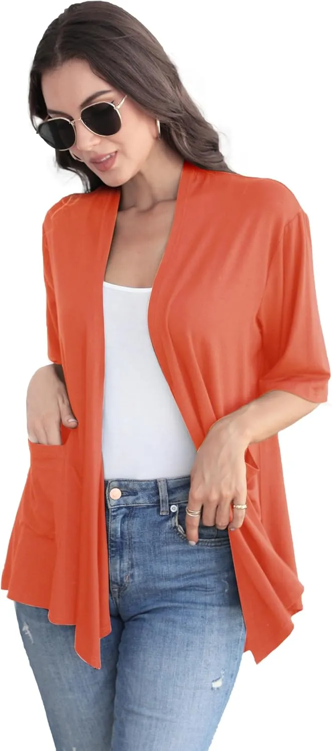 ADANIKI Womens Short Sleeve Open Front Lightweight Casual Comfy Long Line Drape Hem Soft Modal Cardigans Sweater