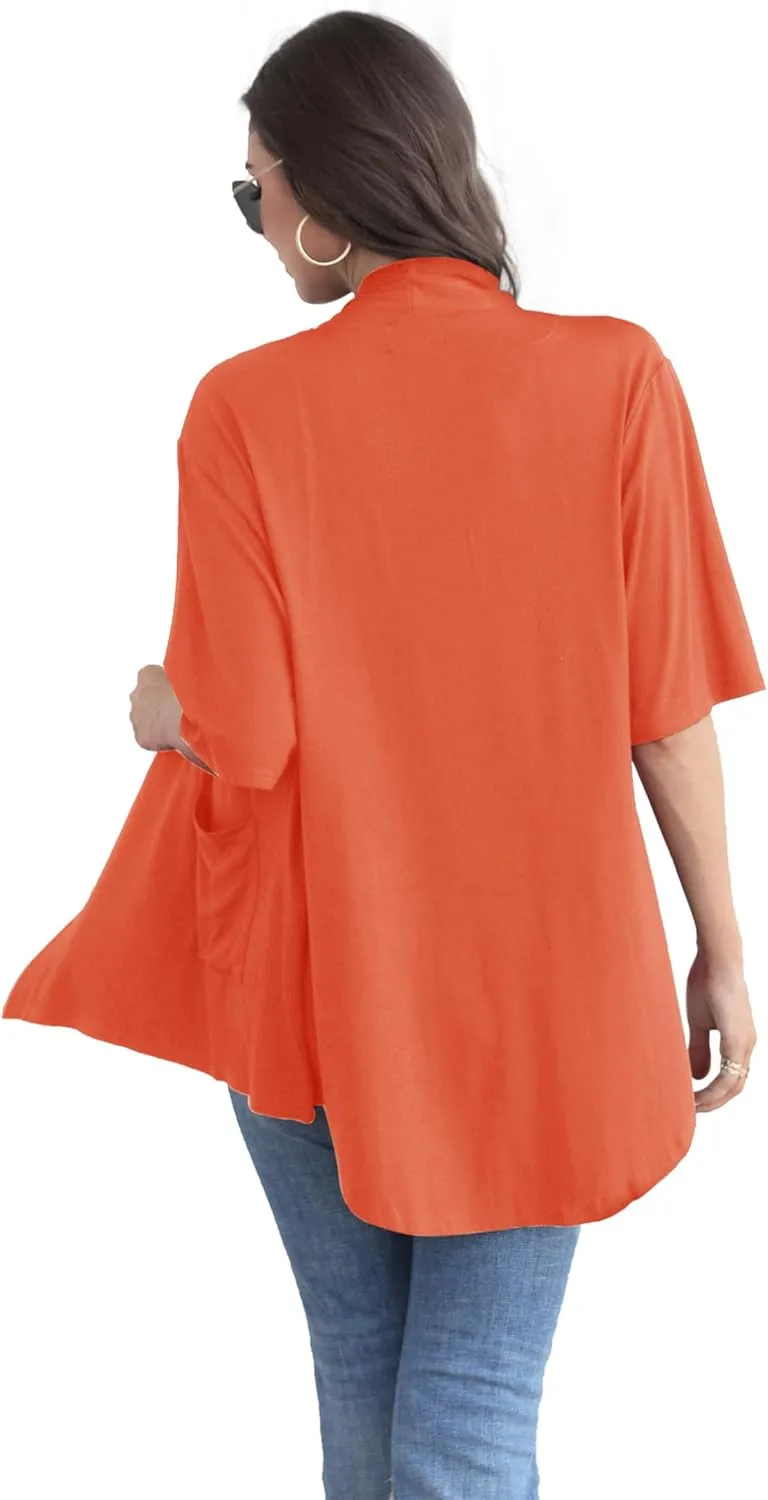 ADANIKI Womens Short Sleeve Open Front Lightweight Casual Comfy Long Line Drape Hem Soft Modal Cardigans Sweater