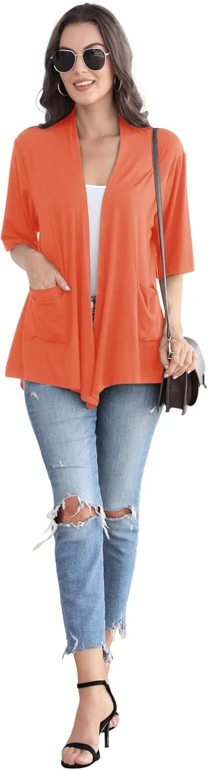 ADANIKI Womens Short Sleeve Open Front Lightweight Casual Comfy Long Line Drape Hem Soft Modal Cardigans Sweater