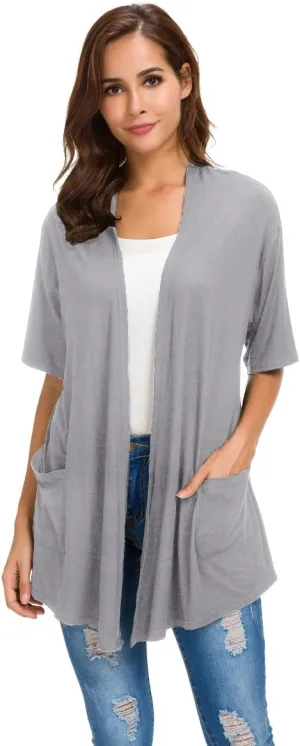 ADANIKI Womens Short Sleeve Open Front Lightweight Casual Comfy Long Line Drape Hem Soft Modal Cardigans Sweater