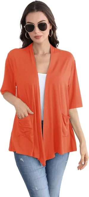 ADANIKI Womens Short Sleeve Open Front Lightweight Casual Comfy Long Line Drape Hem Soft Modal Cardigans Sweater