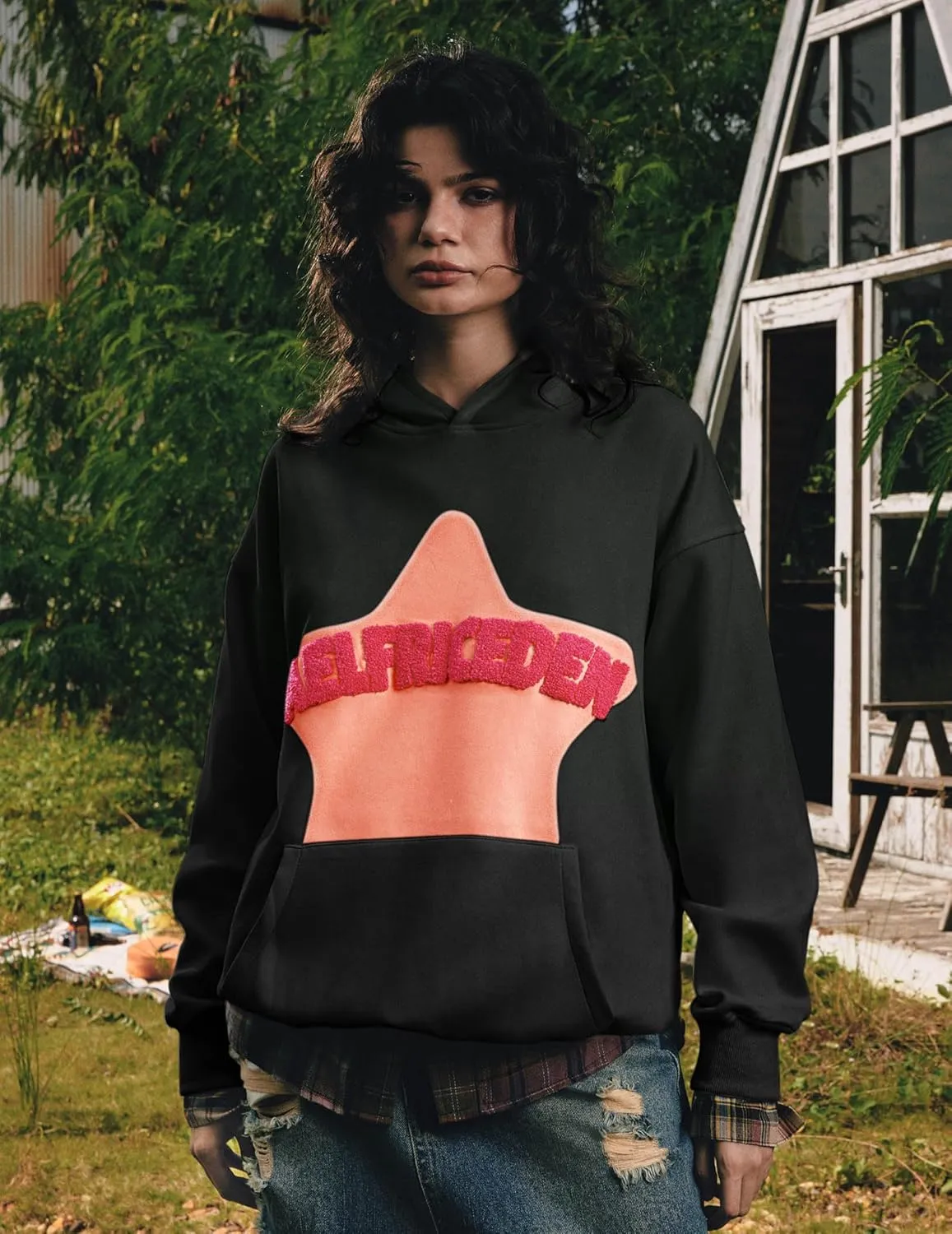 Aelfric Eden Womens Graphic Hoodies Pink Star Print Hoodie Unisex Oversized Hoodies Long Sleeve Pocket Pullover