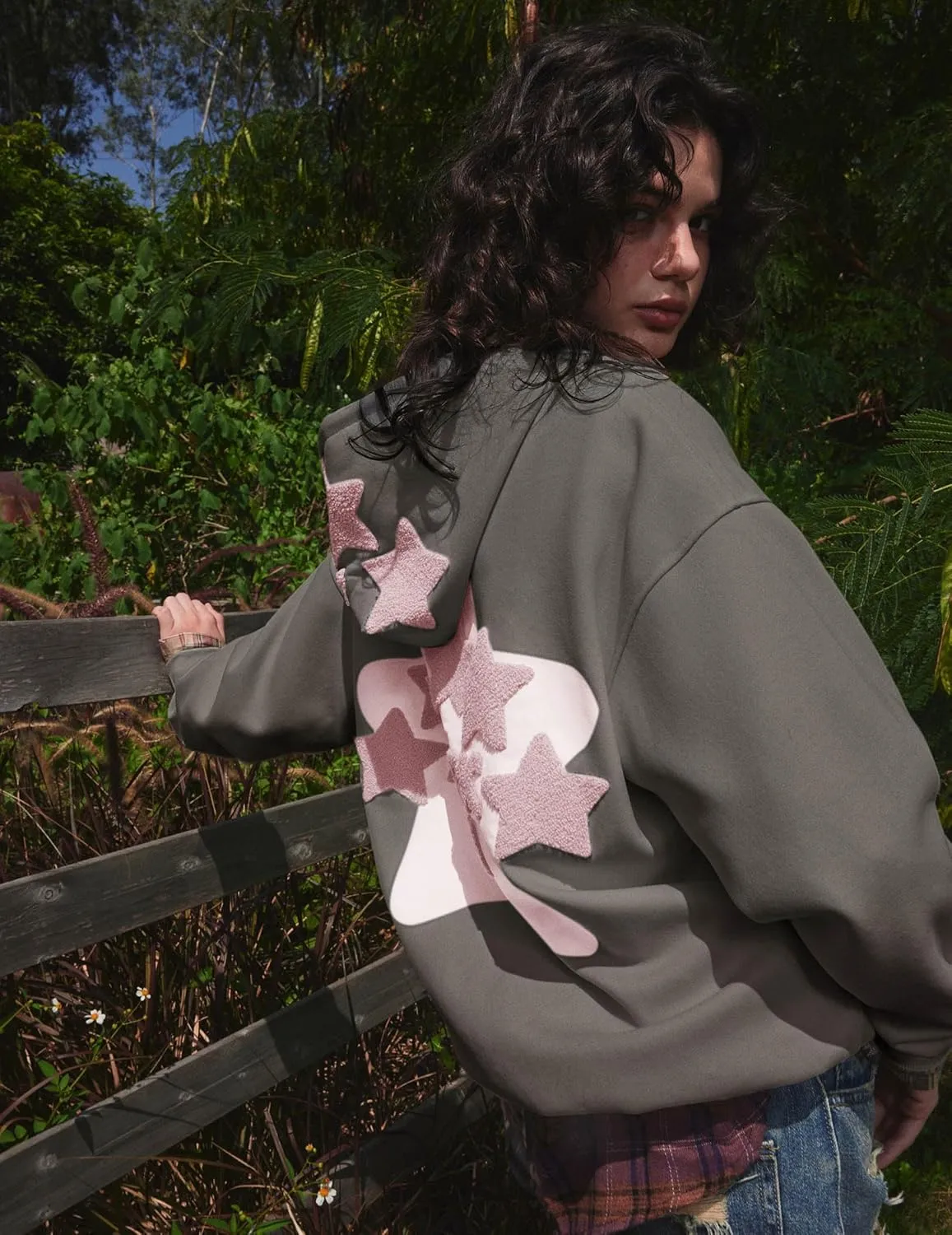 Aelfric Eden Womens Graphic Hoodies Pink Star Print Hoodie Unisex Oversized Hoodies Long Sleeve Pocket Pullover