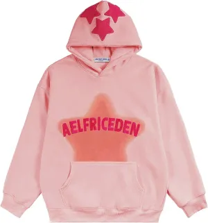 Aelfric Eden Womens Graphic Hoodies Pink Star Print Hoodie Unisex Oversized Hoodies Long Sleeve Pocket Pullover