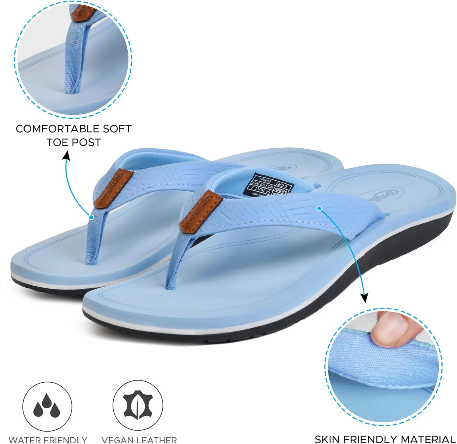 AEROTHOTIC Flip Flops Arch Support Womens – Slip On Recovery Plantar Fasciitis Relief Orthotic Slippers – Lightweight Thong Cushioning Sandals Women – Indoor Outdoor Beach Yoga Mat Footbed Footwear