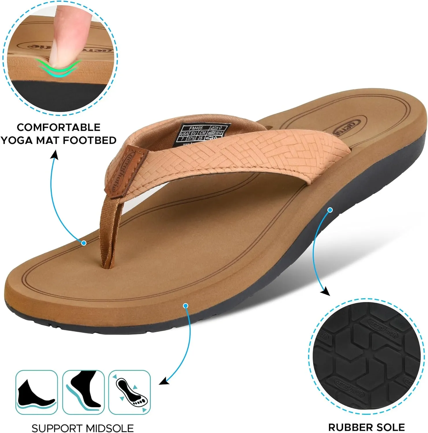 AEROTHOTIC Flip Flops Arch Support Womens – Slip On Recovery Plantar Fasciitis Relief Orthotic Slippers – Lightweight Thong Cushioning Sandals Women – Indoor Outdoor Beach Yoga Mat Footbed Footwear