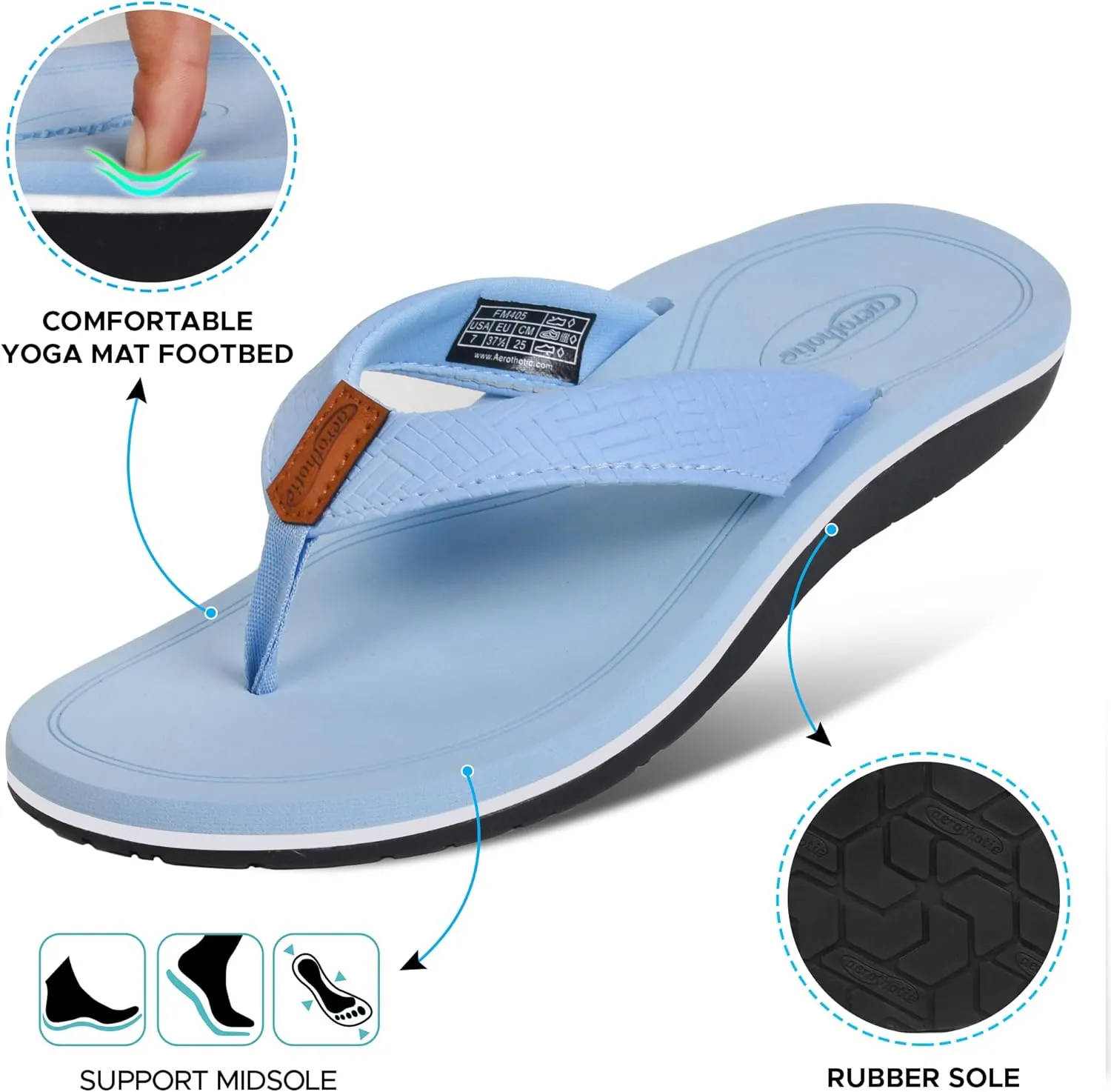 AEROTHOTIC Flip Flops Arch Support Womens – Slip On Recovery Plantar Fasciitis Relief Orthotic Slippers – Lightweight Thong Cushioning Sandals Women – Indoor Outdoor Beach Yoga Mat Footbed Footwear