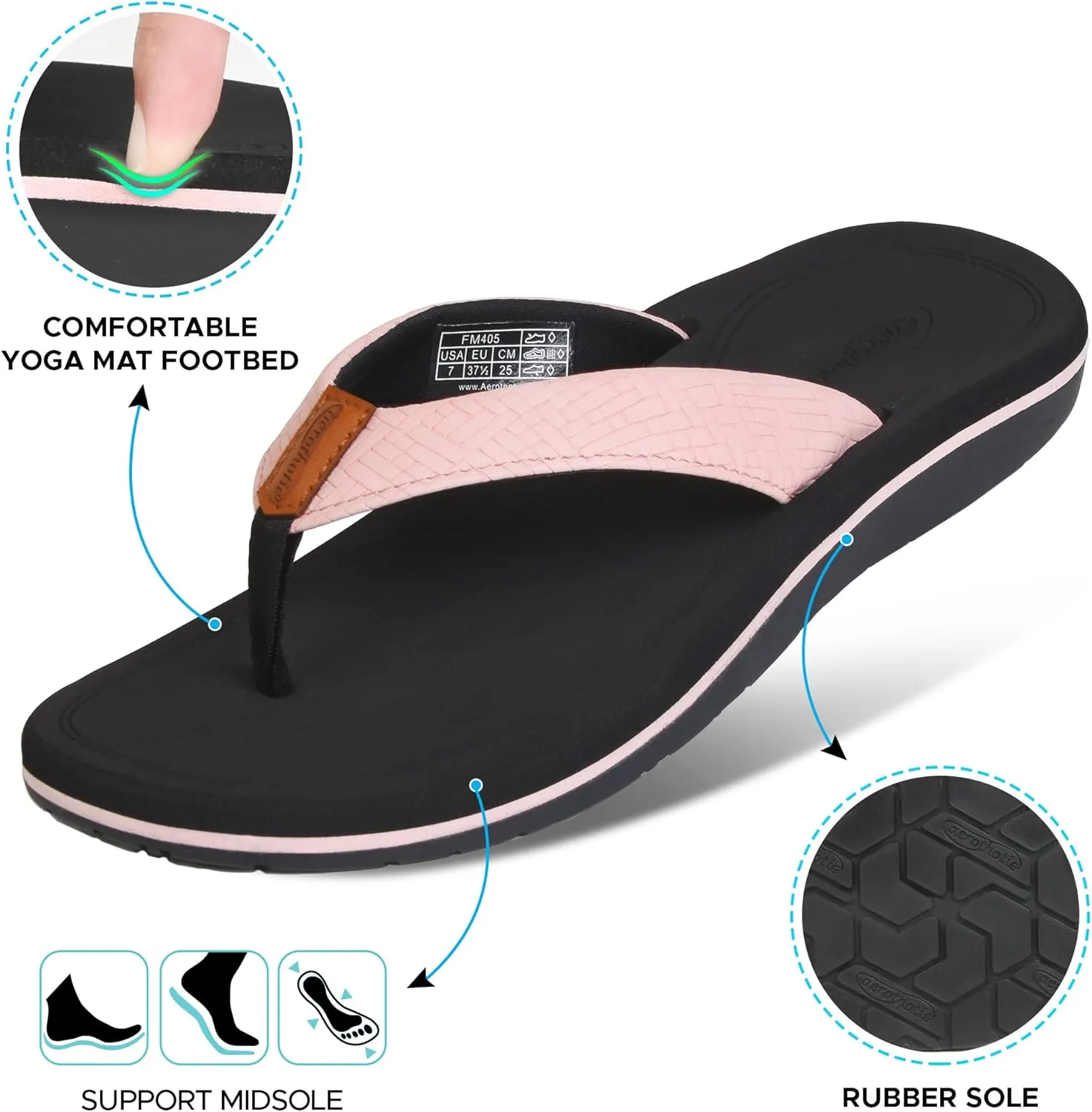 AEROTHOTIC Flip Flops Arch Support Womens – Slip On Recovery Plantar Fasciitis Relief Orthotic Slippers – Lightweight Thong Cushioning Sandals Women – Indoor Outdoor Beach Yoga Mat Footbed Footwear