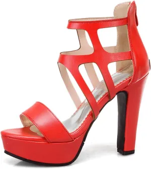 Aflngle Women's Platform Chunky High Heels Open Toe Sandals Shoes Pointed Toe Back Zipper Snakeskin Printed Hollow Out Wedding Party Dress Pumps