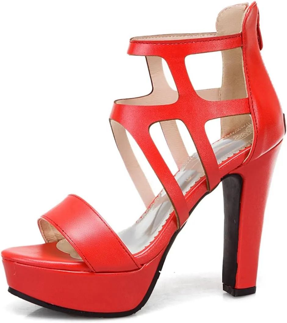 Aflngle Women's Platform Chunky High Heels Open Toe Sandals Shoes Pointed Toe Back Zipper Snakeskin Printed Hollow Out Wedding Party Dress Pumps