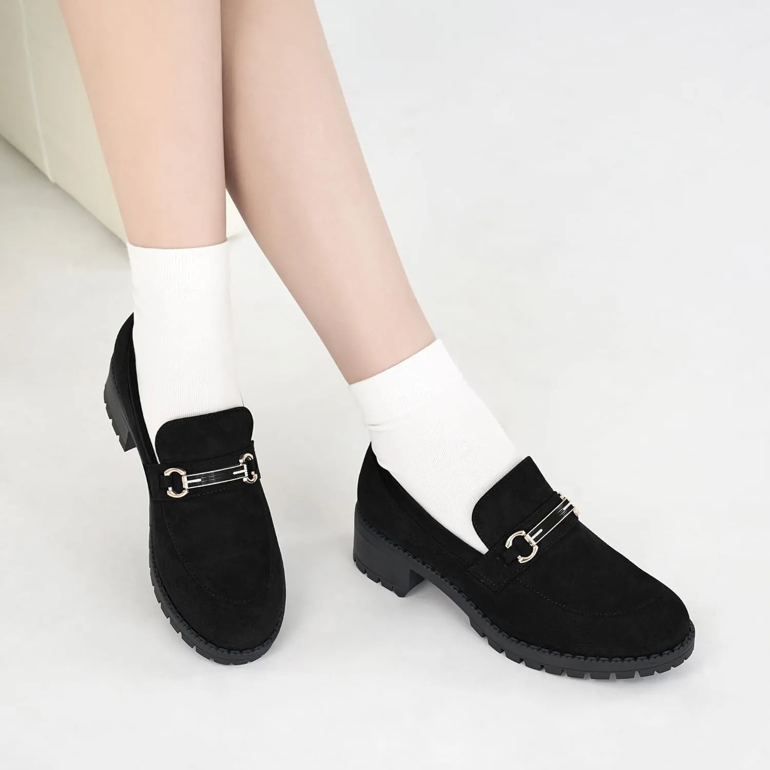 Alicegana Platform Loafers for Women Fashion: Comfortable Suede Chunky Penny Loafer Casual Slip on Dress Business Work Shoes