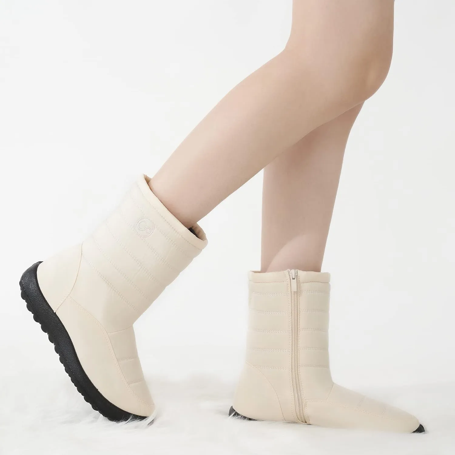 Alicegana Womens Winter Snow Boots for Women Waterproof Warm Fur Lining Mid Calf Boots with Zipper Comfortable Outdoor Shoes