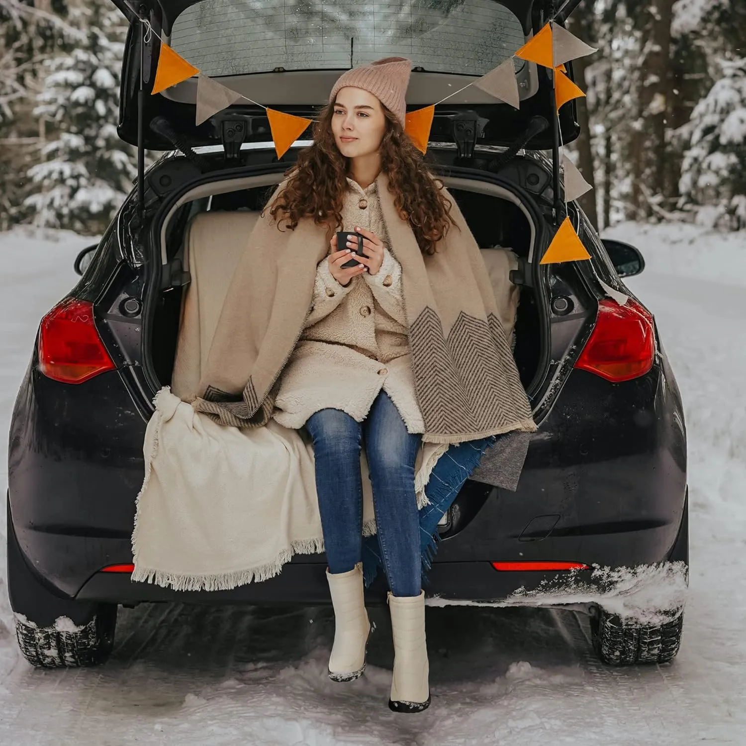 Alicegana Womens Winter Snow Boots for Women Waterproof Warm Fur Lining Mid Calf Boots with Zipper Comfortable Outdoor Shoes