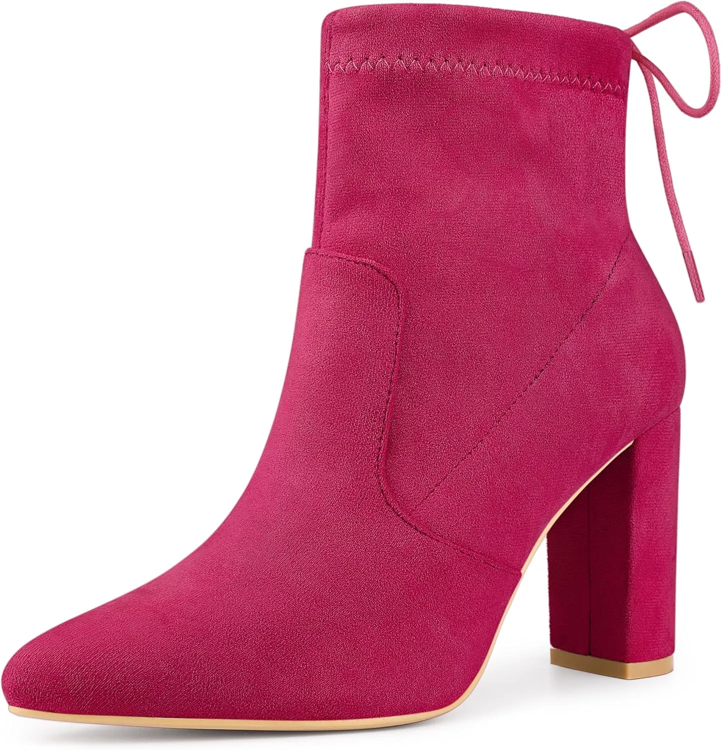 Allegra K Women's Pointed Toe Drawstring Pull on Block Heel Ankle Boots