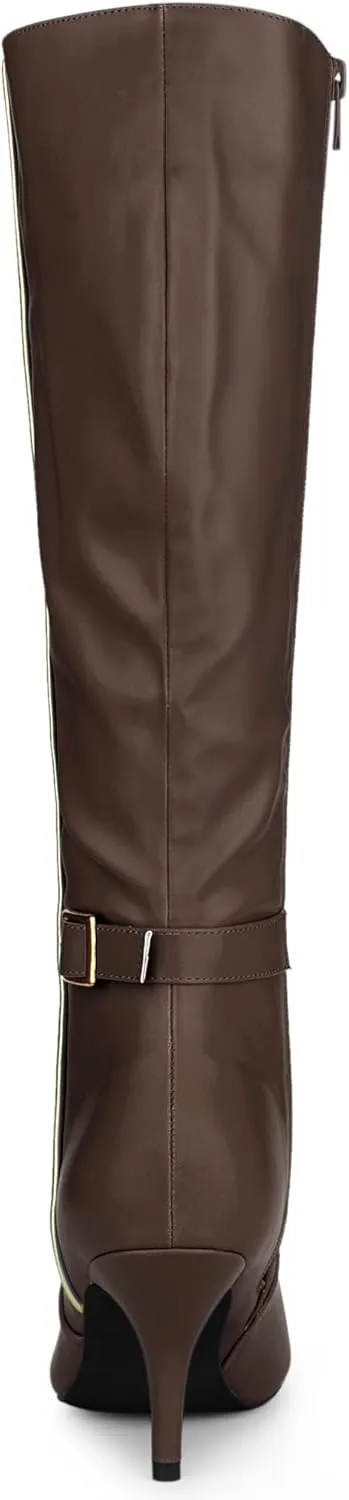 Allegra K Women's Pointy Toe Buckle Stiletto Heel Knee High Boots