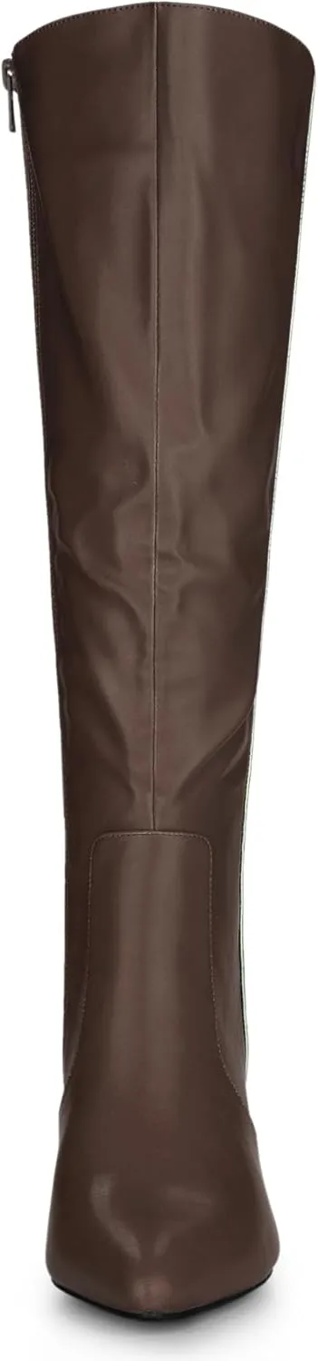Allegra K Women's Pointy Toe Buckle Stiletto Heel Knee High Boots