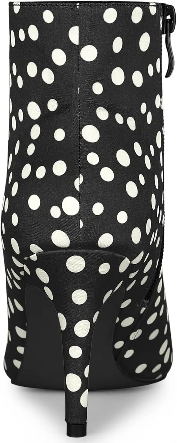 Allegra K Women's Polka Dots Pointed Toe Stiletto Heel Satin Ankle Boots