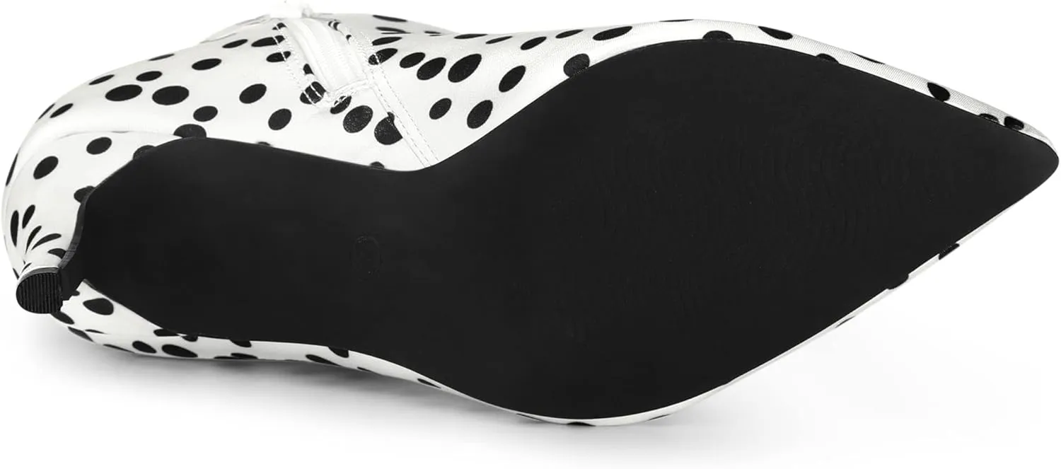 Allegra K Women's Polka Dots Pointed Toe Stiletto Heel Satin Ankle Boots