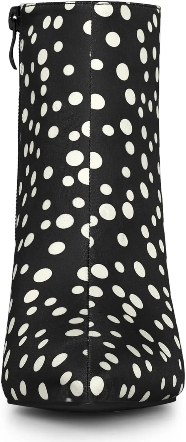 Allegra K Women's Polka Dots Pointed Toe Stiletto Heel Satin Ankle Boots