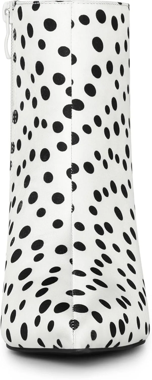 Allegra K Women's Polka Dots Pointed Toe Stiletto Heel Satin Ankle Boots