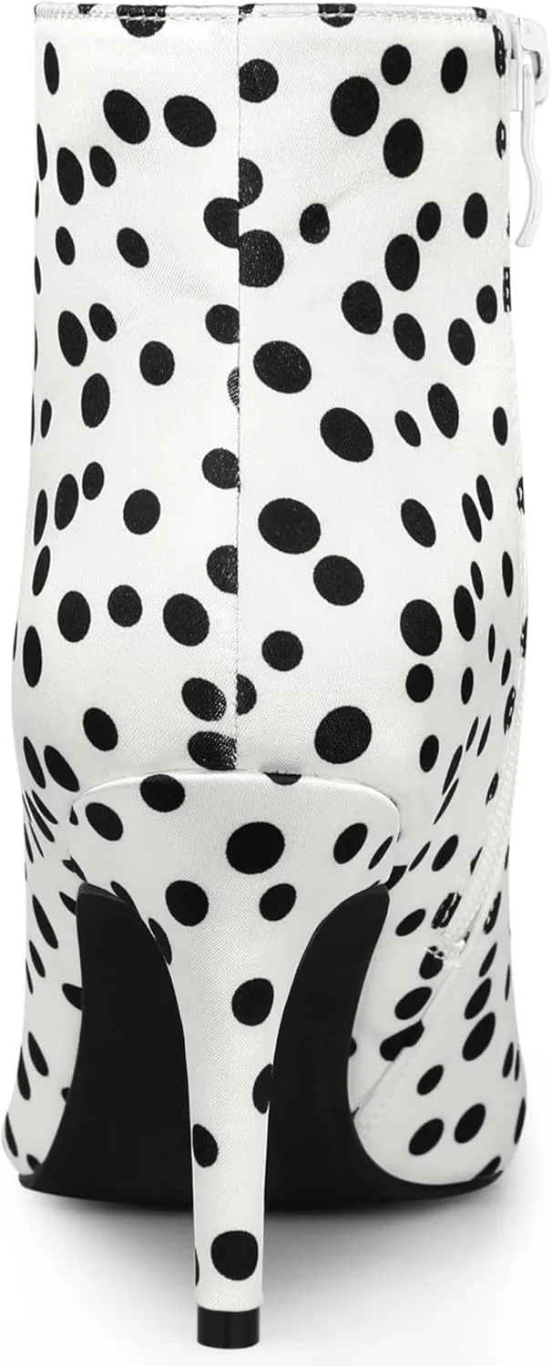 Allegra K Women's Polka Dots Pointed Toe Stiletto Heel Satin Ankle Boots