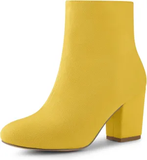 Allegra K Women's Round Toe Chunky Heel Ankle Boots