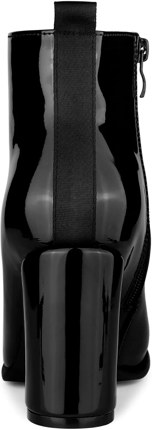 Allegra K Women's Round Toe Zipper Chunky Heels Ankle Boots