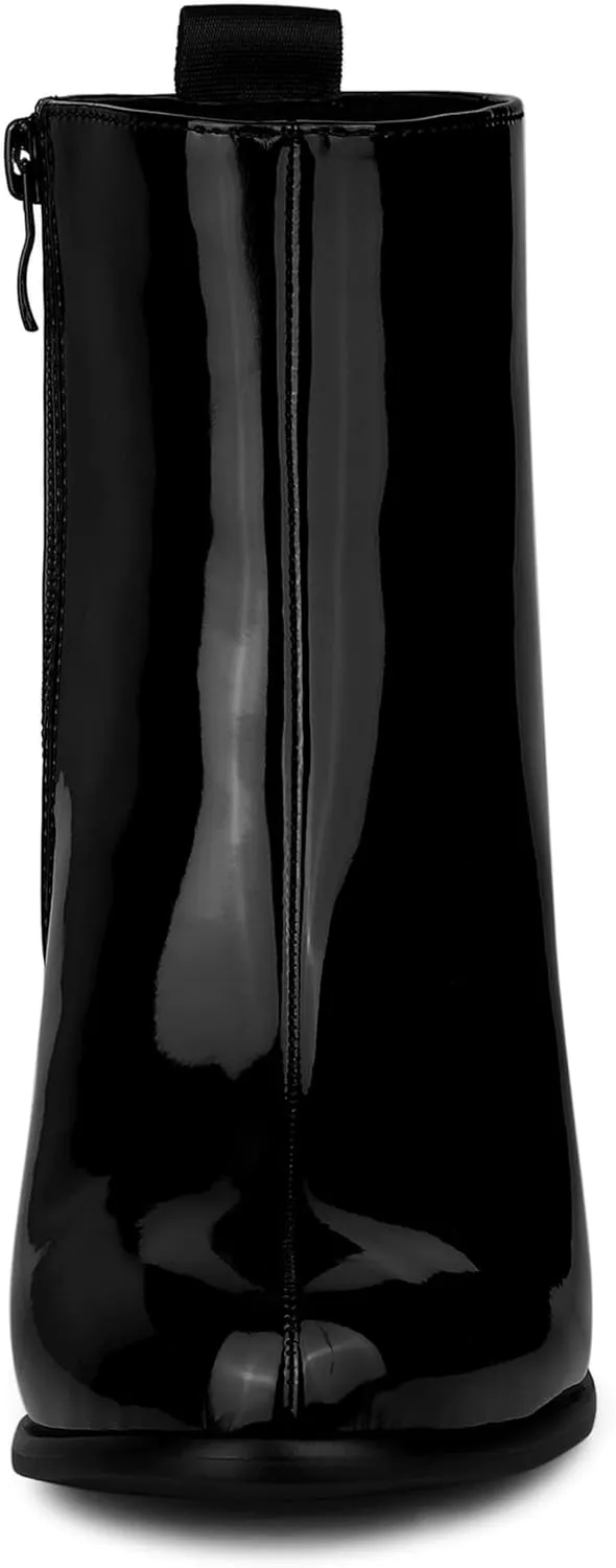 Allegra K Women's Round Toe Zipper Chunky Heels Ankle Boots