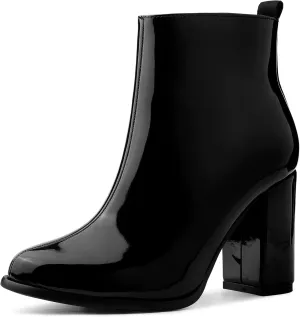 Allegra K Women's Round Toe Zipper Chunky Heels Ankle Boots