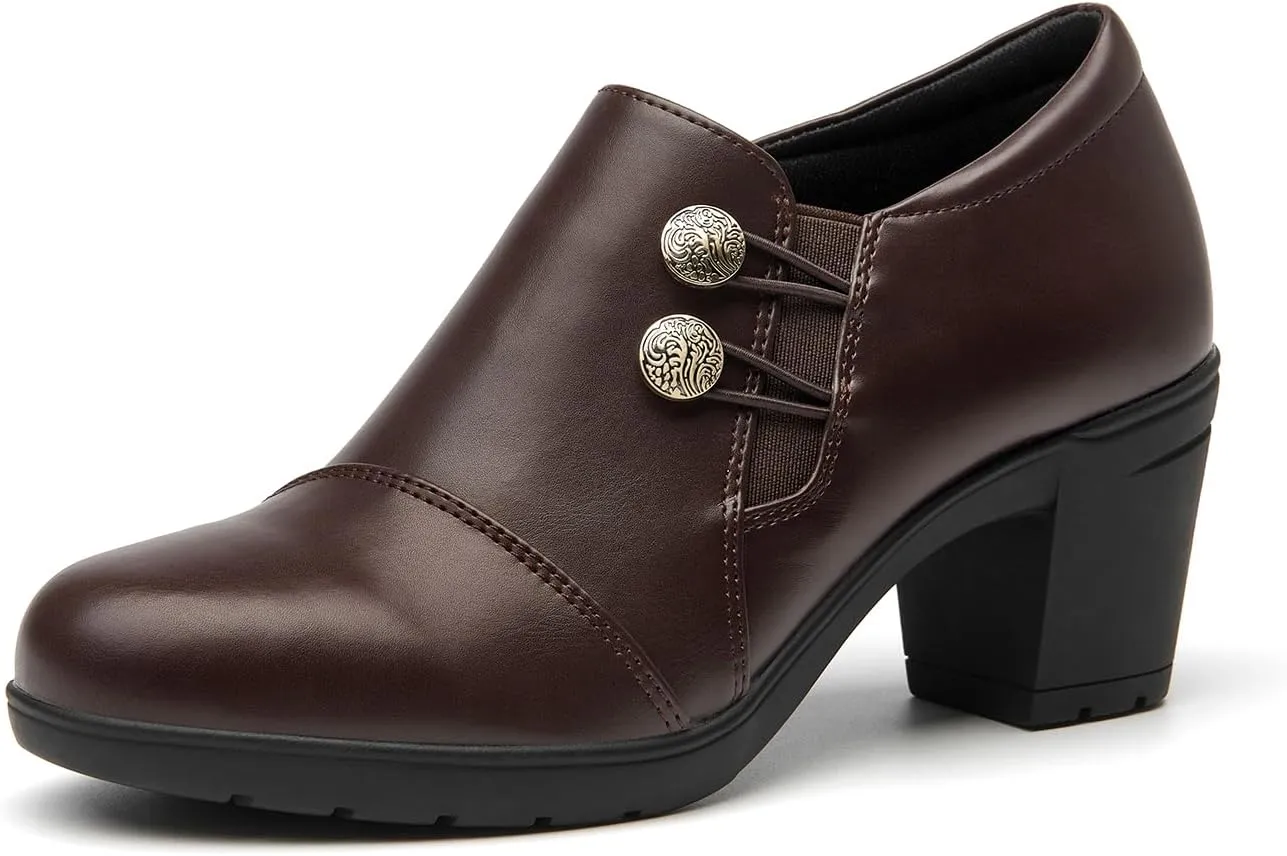 ALLOT Women's Dress Shoes Low Chunky Block Heels Slip-On Round Toe Office Business Work Pumps Supportive Casual Comfort Loafers