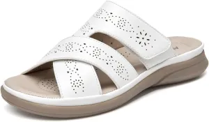 ALLOT Women's Slide Sandals Slip On Open Toe Dressy Summer Flat Sandals Arch Support Adjustable Straps Comfortable Beach Walking Shoes