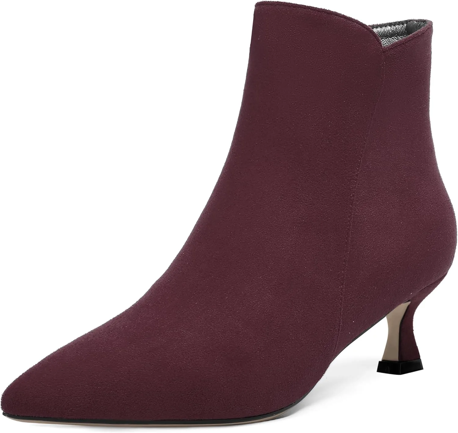 AMBELIGHT Womens Pointed Toe Suede Zip Fashion Solid Dating Kitten Low Heel Ankle High Boots 2 Inch