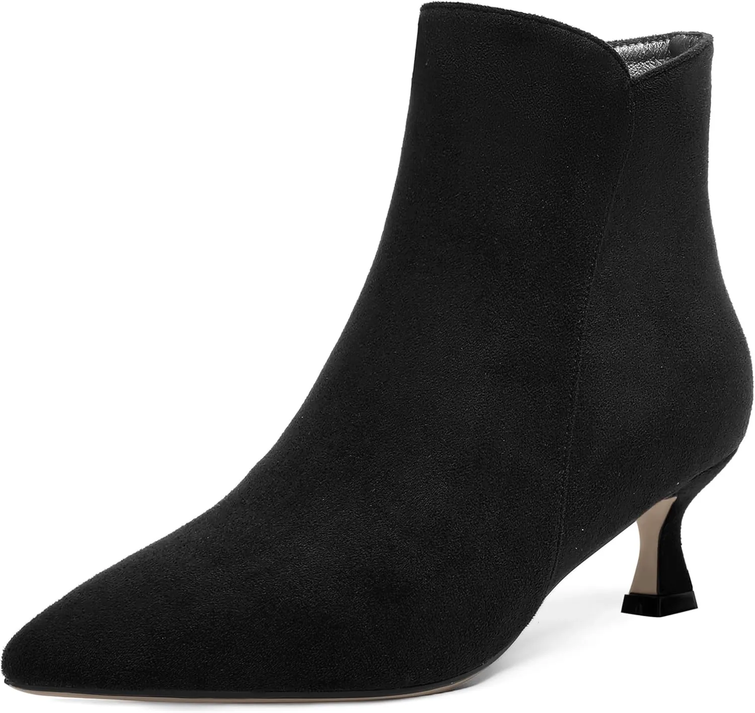 AMBELIGHT Womens Pointed Toe Suede Zip Fashion Solid Dating Kitten Low Heel Ankle High Boots 2 Inch