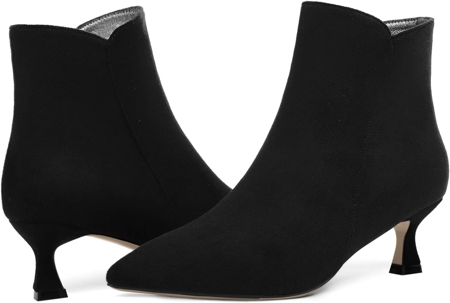 AMBELIGHT Womens Pointed Toe Suede Zip Fashion Solid Dating Kitten Low Heel Ankle High Boots 2 Inch