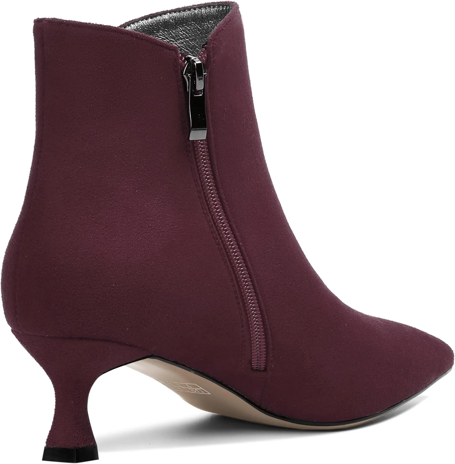 AMBELIGHT Womens Pointed Toe Suede Zip Fashion Solid Dating Kitten Low Heel Ankle High Boots 2 Inch