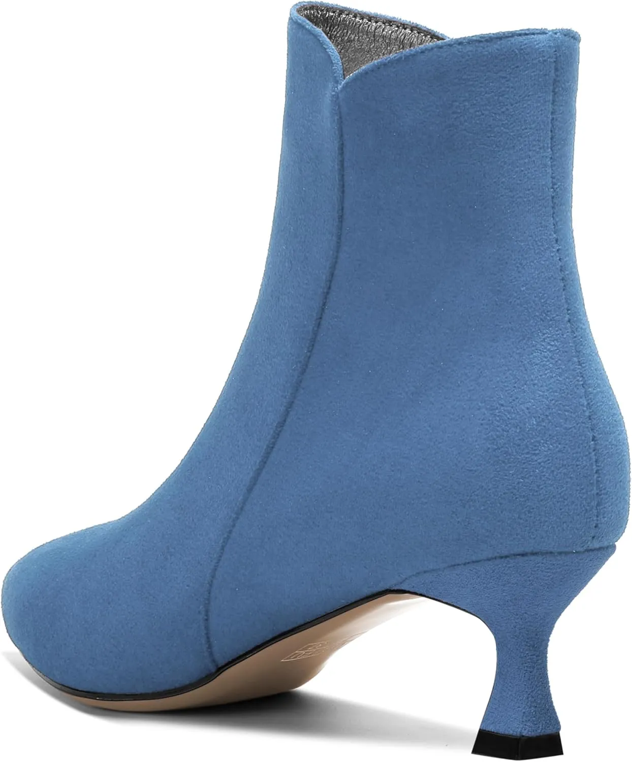 AMBELIGHT Womens Pointed Toe Suede Zip Fashion Solid Dating Kitten Low Heel Ankle High Boots 2 Inch