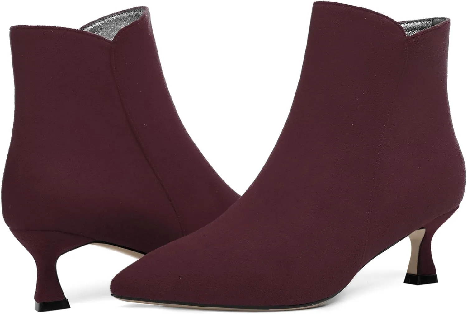 AMBELIGHT Womens Pointed Toe Suede Zip Fashion Solid Dating Kitten Low Heel Ankle High Boots 2 Inch