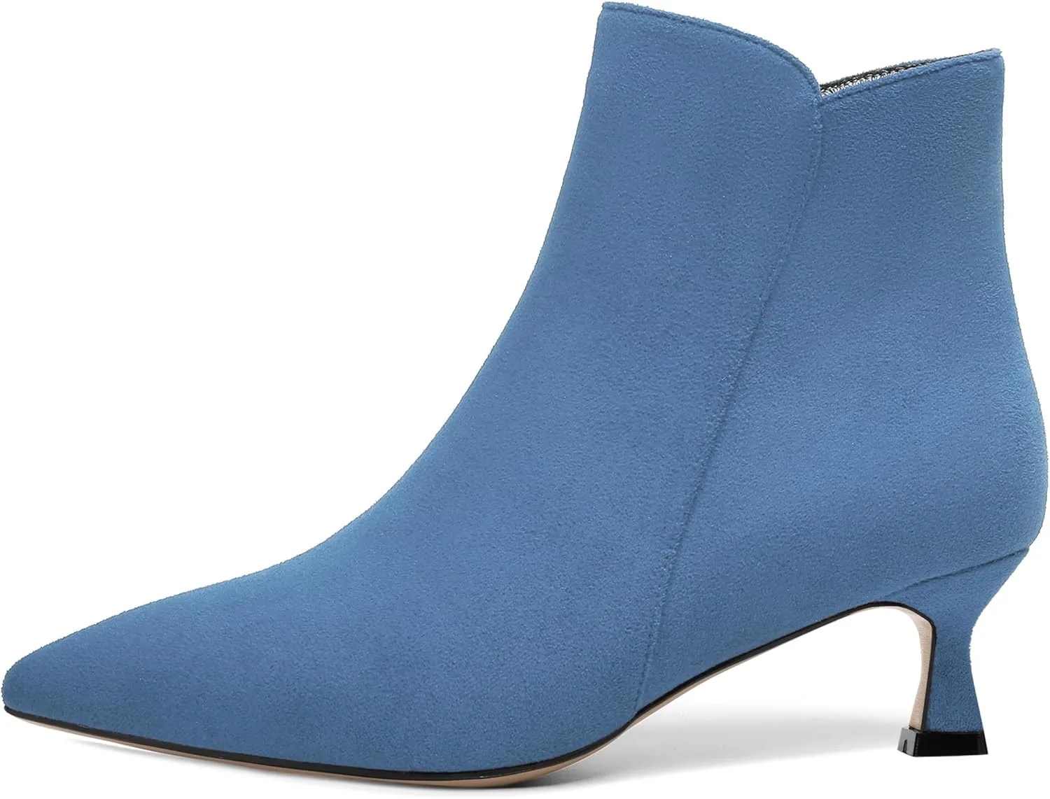 AMBELIGHT Womens Pointed Toe Suede Zip Fashion Solid Dating Kitten Low Heel Ankle High Boots 2 Inch
