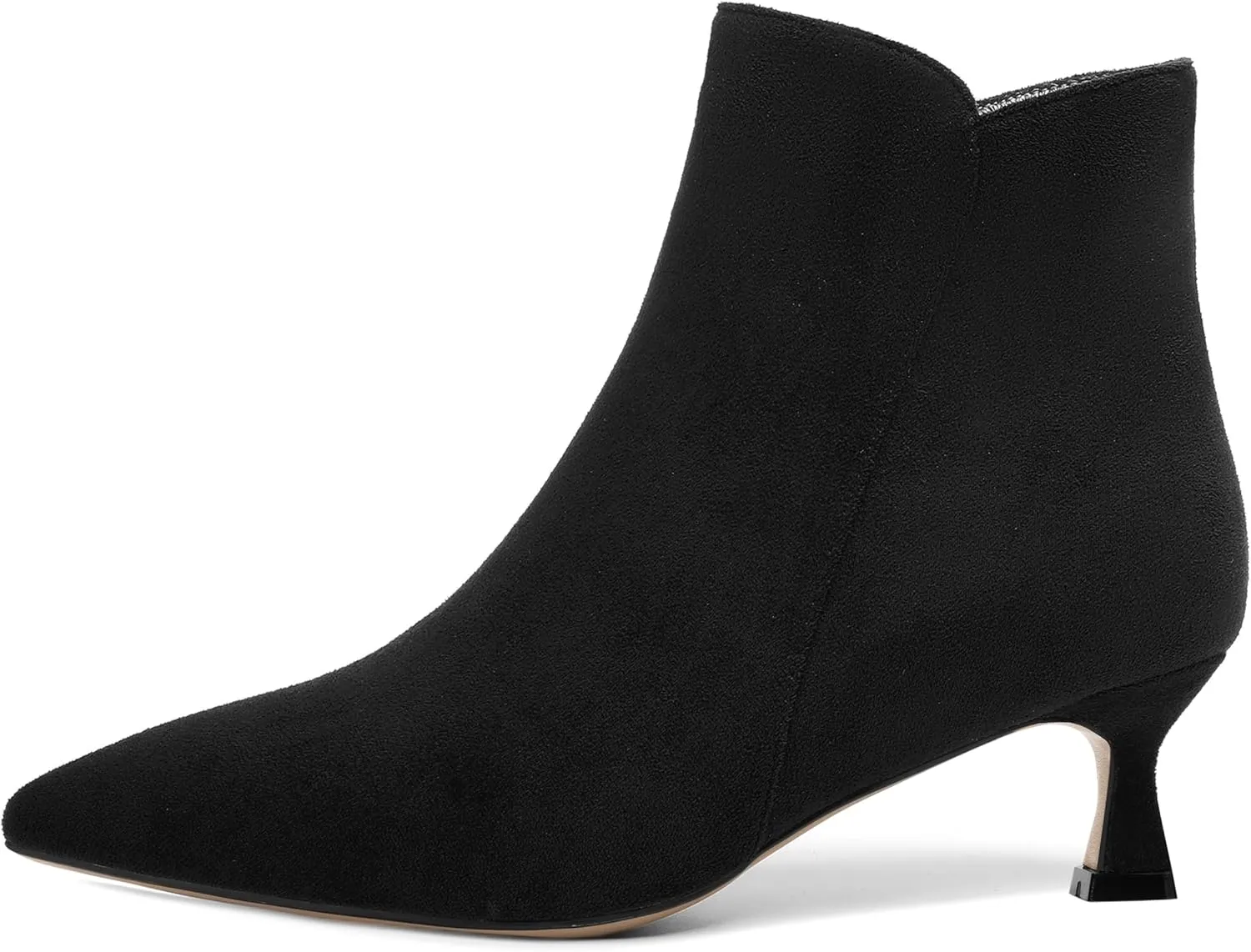 AMBELIGHT Womens Pointed Toe Suede Zip Fashion Solid Dating Kitten Low Heel Ankle High Boots 2 Inch