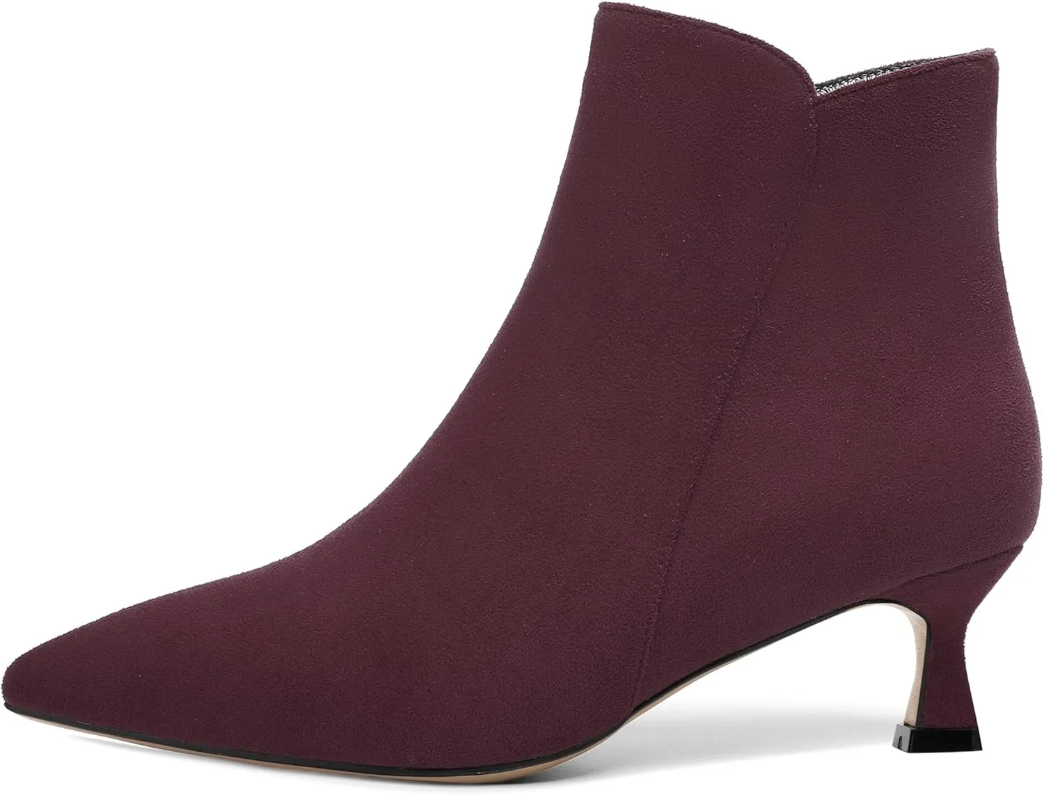 AMBELIGHT Womens Pointed Toe Suede Zip Fashion Solid Dating Kitten Low Heel Ankle High Boots 2 Inch