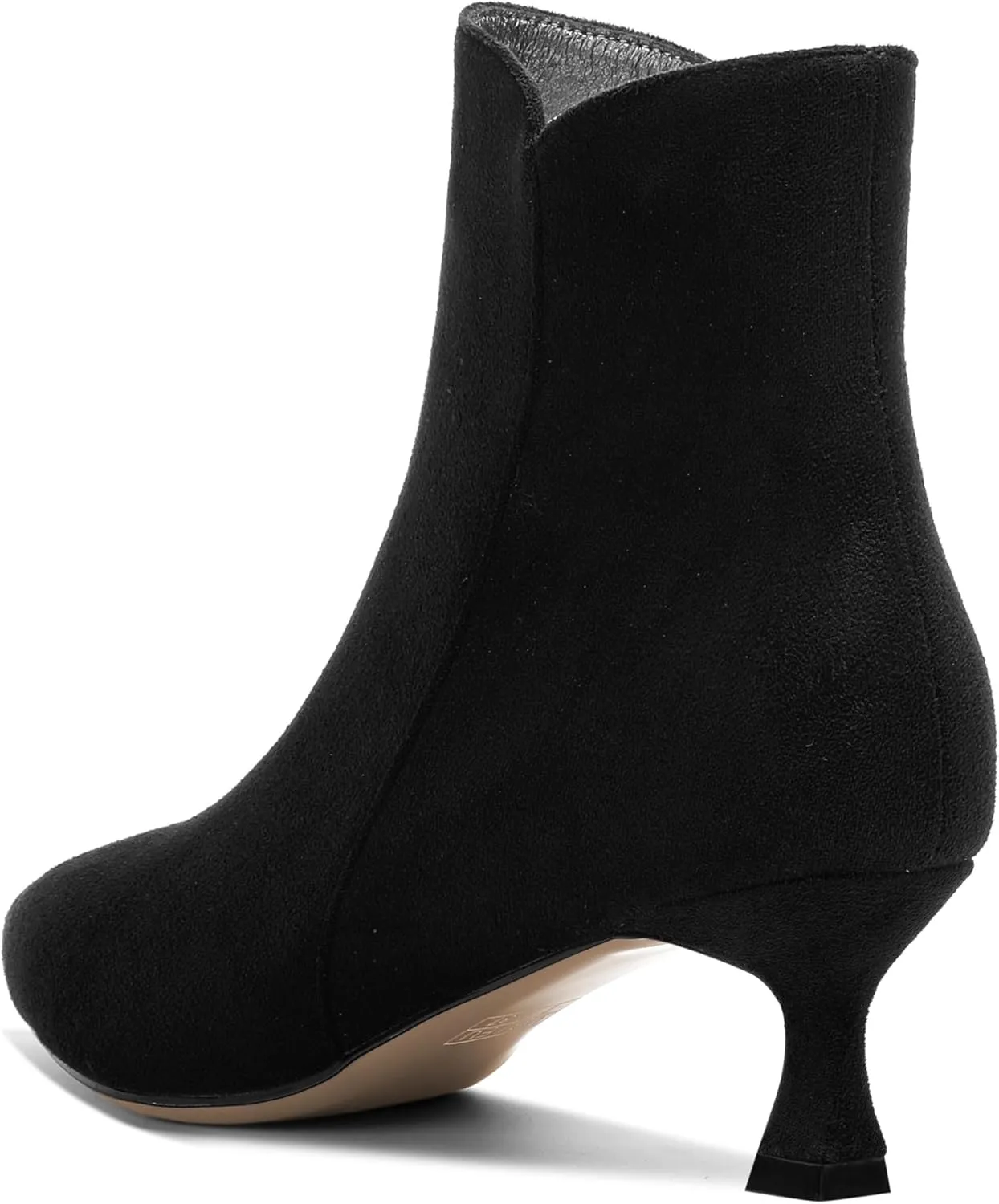 AMBELIGHT Womens Pointed Toe Suede Zip Fashion Solid Dating Kitten Low Heel Ankle High Boots 2 Inch